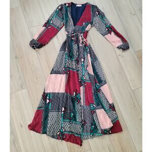 Anthropologie Porridge Virginia Wrap Maxi Long Sleeve Dress Women Sz XS